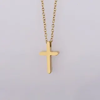 Minimalist Gold Cross Pendant Necklace - Stainless Steel Polished Clavicle Chain for Women, Hypoallergenic Tarnish-Free, 45cm