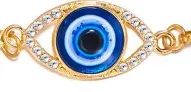 Nazar Evil Eye Charm Bezel Setting, Blue Resin Eye with Rhinestone Gold-Plated Alloy Bezel, Boho Bracelet Necklace Connector Clasp, 1pc DIY Jewelry Finding