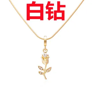 Tulip Flower Necklace 18K Gold Plated Alloy Blue Zircon Pendant Chain, Delicate Crystal Clover Leaf Collarbone Necklace for Women Girls
