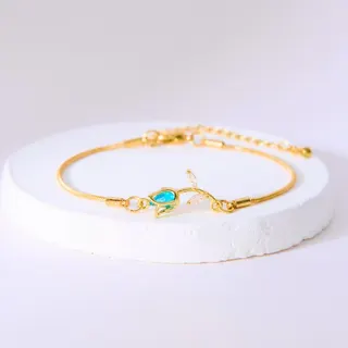 Tulip Snake Chain Bracelet for Women, Pink Crystal Inlay, 18K Gold Plated Copper, Adjustable 15+5cm, Elegant Gift Jewelry