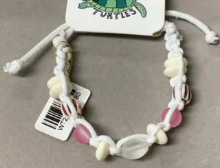 Ocean Style Handwoven Beaded Bracelet - Shell Charm Pink White Striped Adjustable Rope Turtle Theme Beach Jewelry