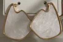 Geometric Mother of Pearl Earrings, 18K Gold Plated Alloy Irregular Shell Drop Earrings, Hypoallergenic French Vintage Jewelry for Women