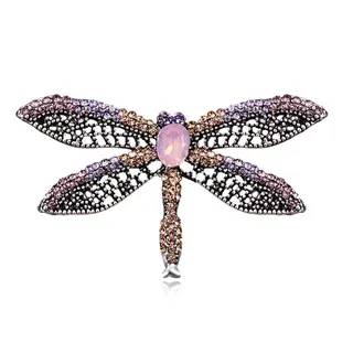 Dragonfly Brooch Women Luxury Vintage Openwork Rhinestone Animal Pin Pink Crystal Alloy Suit Coat Accessory 3.2x5.2cm
