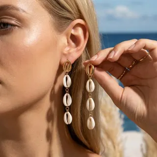 Boho Shell Tassel Earrings Gold Alloy Long Dangle Earrings Beach Vacation Statement Jewelry for Women