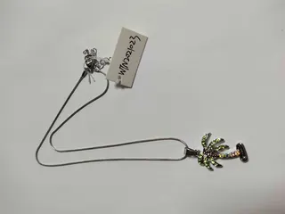 Palm Tree Necklace for Women, Boho Vacation Style, Alloy Pendant with Multicolor Rhinestones, Adjustable Fine Chain 40+5cm