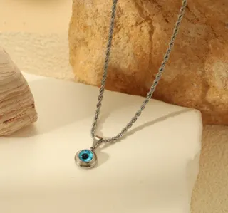 Evil Eye Necklace for Women, Blue Eye Pendant Twist Rope Chain Collarbone Necklace, Tarnish-Free Titanium Steel Boho Jewelry Gift