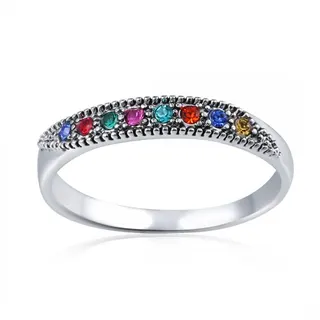 Colorful Crystal Alloy Ring for Women - 18mm Wide Band, Silver Plated, Multi-Color Zircon Pavé Beaded Vintage Statement Ring, Party & Gift Jewelry