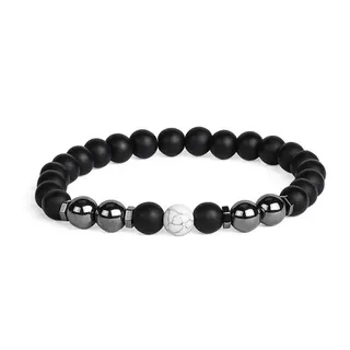Magnetic Stone Beaded Bracelet Anklet - Matte Black Beads with Purple Jade Accent & Polished Metal Beads, Unisex Health Jewelry 0.8cm