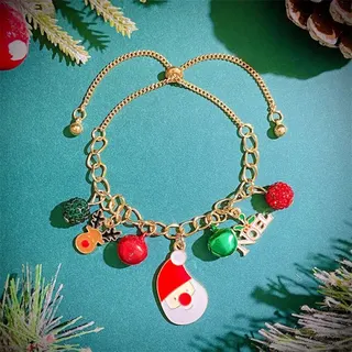 Christmas Bracelet for Women - 18K Gold Plated Stainless Steel, Santa Claus Gingerbread Snowflake NOEL Charm Beads, Holiday Gift Jewelry