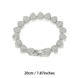 Hip Hop Cuban Link Heart Necklace - Full Paved Rhinestone Silver Alloy Chain, 18 inch (45cm) Bling Statement Collar for Women