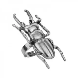 Vintage Beetle Open Ring, Antique Silver Copper, Adjustable Insect Statement Ring, Gothic Punk Unisex Finger Jewelry