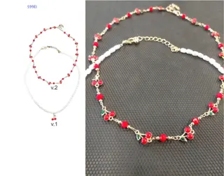 Cherry Necklace Set - Vintage French Style Alloy & Imitation Pearl, Red & White Sweet Clavicle Chain, Double Layer 45+5cm