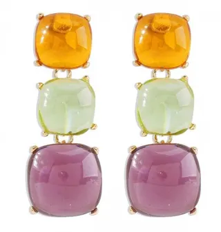 Vintage Multi-Color Gemstone Necklace for Women, Alloy Cushion-Cut Beaded Chain, Bohemian Statement Collar Necklace 40-48.5cm