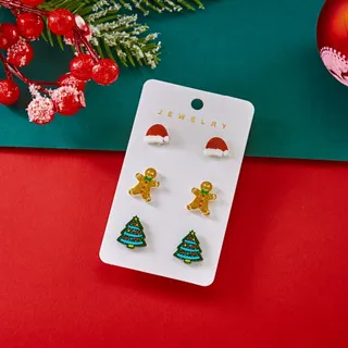 Christmas Cartoon Acrylic Earrings Set of 3 Pairs - Reindeer, Christmas Tree & Gingerbread Man Studs, Cute Holiday Gift for Women Girls