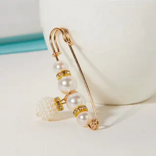 French Vintage Pearl Brooch - 4 Faux Pearl & Rhinestone Pin, Rose Gold Alloy Dangling Beaded Brooch for Blazer Scarf Wedding, 1PC