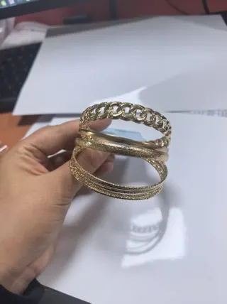 Vintage Gold Curb Chain Bracelet, 18K Gold Plated Alloy Open Bangle, Wide Brushed Cuff, Luxury Street Style Stackable Wristband for Women