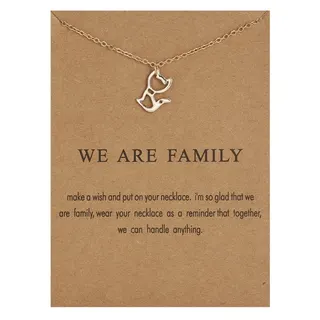 We Are Family Cat Cutout Pendant Necklace, 18K Gold Plated Alloy Chain, Adjustable 44+5cm, Gift Card Included, Minimalist Jewelry for Women