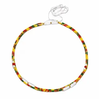 Bohemian Colorful Seed Bead Waist Chain - Summer Beach Necklace, Red Yellow Green Glass Tube Beads, Adjustable 80-100cm Elastic Cord, Ethnic Vacation Jewelry