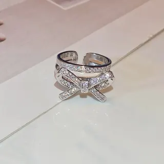 Butterfly Bow Rhinestone Ring for Women, Adjustable Open-Back Wide Band, Silver-White Cubic Zirconia Full Paved Statement Ring, Elegant Gift for Bridesmaid & Daily Wear