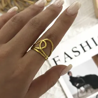 Vintage Leaf Ring for Women - 18K Gold Plated Stainless Steel Open Band, Nature Botanical Statement Finger Ring, Stackable Jewelry