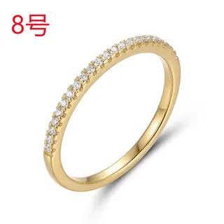 Gold Zircon Ring - Half Eternity Band with Micro-Pavé Cubic Zirconia, 18K Gold Plated Copper, Slim Stacking Ring for Women, Size 7