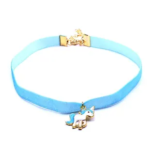 Unicorn Choker Necklace - Beige Satin Ribbon Choker with Gold Plated Alloy Unicorn Pendant, Adjustable 31+5cm Cute Sweet Short Necklace for Women Girls