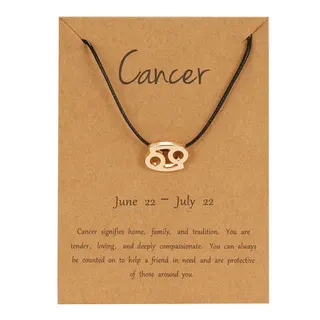 Cancer Zodiac Sign Pendant Necklace, Adjustable Black Cord, Gold-Plated Alloy Cancer Symbol Charm with Kraft Card, Birthstone Gift for Women