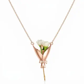 Rose Gold Bouquet Necklace for Women - Tulip Flower & Bow Pendant, Alloy Electroplated, 40+5cm Adjustable Chain, Gift for Her