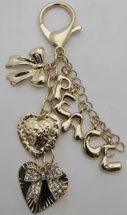 Luxury Princess Alloy Keychain - Rhinestone Heart & Bow PRINCE Letter Charm, 18K Gold Plated Bag Pendant for Women
