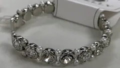 Vintage Floral Rhinestone Bracelet - Mirror Polished Beaded Chain with Crystal Pavé, French Luxury Style Stackable Wristband