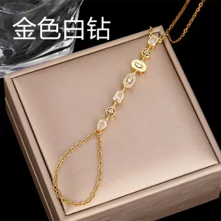 Luxury Tassel Hand Chain Bracelet, Gold-Plated Titanium Steel with White Zirconia, Adjustable Finger-Back Hand Strap, Hypoallergenic Shiny Jewelry for Women