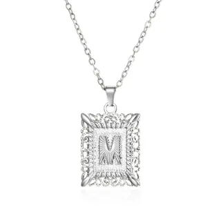 Vintage Square Stainless Steel Pendant Necklace, White Gold Plated, Openwork Eagle Relief Design, Hypoallergenic Tarnish-Free, Women's Fashion Jewelry