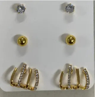 Luxury French Style Zircon Earrings Set - 18K Gold Plated Alloy Studs & Huggie Hoops, Gold Rhinestone Ear Jewelry for Women