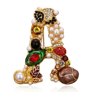 Vintage Letter G Brooch - Pearl & Rhinestone Enamel Flower Pin, Gold-Plated Luxury Brooch for Blazer Coat, 4.7x3.3cm