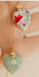 Custom Enamel Heart Necklace, Stainless Steel 18K Gold Plated Hypoallergenic, French Vintage Floral Heart Pendant Chain 40+5cm, Sweet Layered Collarbone Necklace for Women