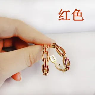 Vintage Red Enamel C-Shaped Hoop Earrings, 18K Gold Plated Alloy Chain Link Hoops, 2.8cm Lightweight French Elegant Earrings for Women (Pair)