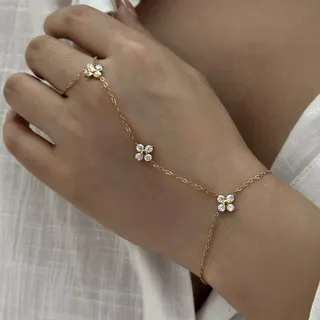 Y-Shape Flower Zircon Necklace for Women, 18K Gold Plated Stainless Steel Pendant with Teardrop Crystal Drop, 42+5cm, Elegant Minimalist Clavicle Chain for Daily & Wedding