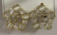 Vintage Floral Cluster Earrings, 18K Gold Plated Alloy with Mother of Pearl & Zircon, Hollow Ring Design, French Elegant Dangle Earrings for Women