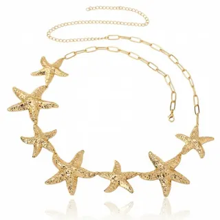 Gold Starfish Waist Chain Belt - Boho Vacation Body Chain, Adjustable 75+15cm Alloy Starfish Waist Chain for Beach Outfits