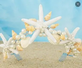 Ocean Beach Headband - Natural Shell & Conch Starfish with Imitation Pearls, Bohemian Wide Hair Band for Wedding, Beach Photo & Summer Vacation