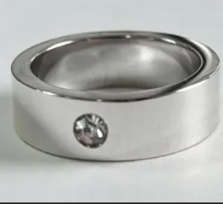 Stainless Steel Open Ring White Gold Wide Band Single Zircon Inlay Brushed Matte Polished Hypoallergenic Minimalist Stackable Finger Ring