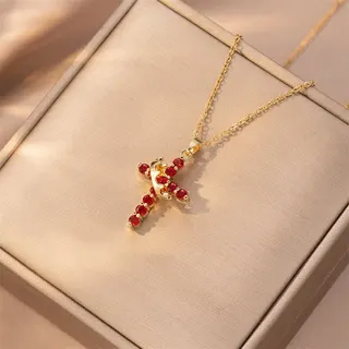 Crown Cross Rotating Pendant Necklace for Women, 18K Gold Plated Zirconia Faith Jewelry, 40+5cm Extensible Chain, Gold