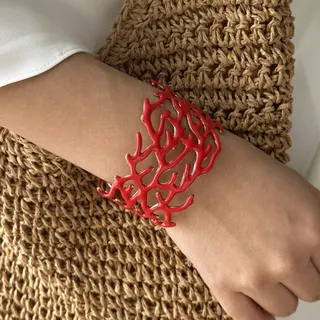 Red Starfish Coral Cuff Bracelet - Exaggerated Openwork Rhinestone Alloy Bangle, Boho Beach Vacation Statement Jewelry, 6cm Wide Handmade Zircon Sea Star Design