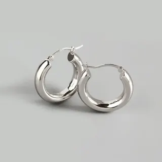 Silver C-Shape Hoop Earrings, Geometric Half-Arc Hoops, Mirror Polished Copper Base, Minimalist Lightweight 2cm, Pair