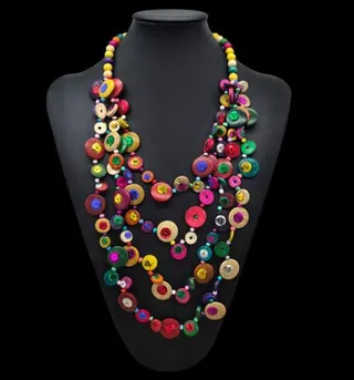 Boho Bohemian Layered Long Necklace, Alloy Electroplated Glitter Disc Beads, Multicolor Vintage Statement Chain 70+8cm for Women