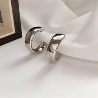 Gold Hoop Earrings for Women - 18K Gold Plated Alloy Open C-Shape Hoop Earrings, Minimalist Geometric Statement Earrings 3x3cm, Pair