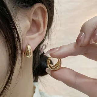 Gold Plated Thick Hoop Earrings - Minimalist Polished C-Shaped Copper Ear Hoops, 18K Gold Vacuum Plated, Hypoallergenic Everyday Jewelry for Women