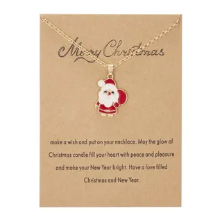 Christmas Necklace for Women Cute Santa Claus Pendant Alloy Enamel Gold Plated Holiday Gift Necklace with Blessing Card 46+5cm Adjustable Chain