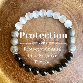 8mm Natural Stone Elastic Bead Bracelet - Moonstone White Phantom Obsidian Multi-Stone Beaded Stretch Bracelet for Women, 21cm