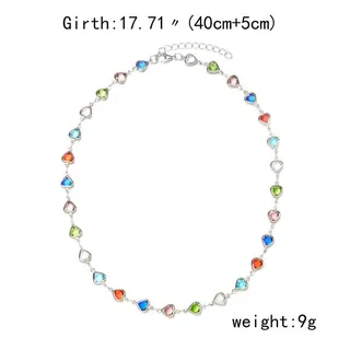 Heart Shaped Colorful Necklace for Women, 18K Gold Plated Alloy Chain with Multi-Color Rhinestone Hearts, Adjustable 40+5cm Clavicle Chain, Sweet Elegant Daily Jewelry Gift